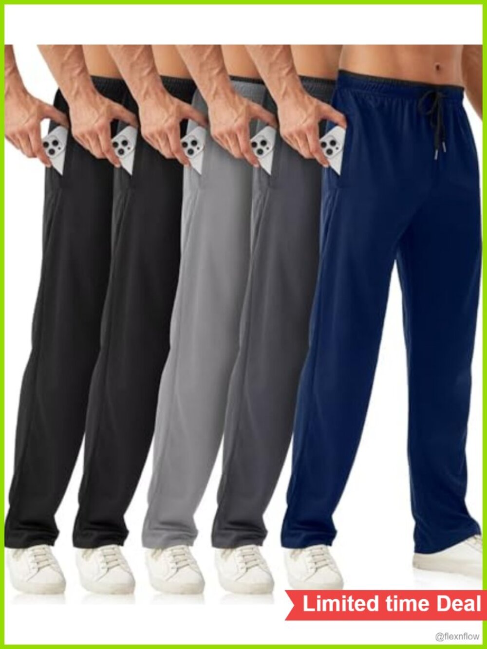 Men's 5 Pack Mesh Sweatpants with Zipper Pockets Open Bottom Athletic Joggers